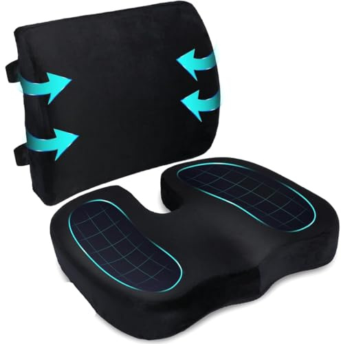 SYYHSYAL Orthopedic Seat Cushion and Lumbar Support Pillow for Office Chair & Car, Memory Foam with Washable Cover Ergonomic Desk Chair Cushion for Tailbone, Lower Back Pain, Sciatica Relief