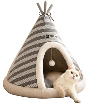 Galatée Cuccia Per Gatti, Graziosa Cuccia Per Gatti e Cani a Forma Di Igloo Con Cuscino Rimovibile, Comoda Tenda Triangolare Per Animali Domestici, Caldo Nido Per Animali Domestici(S, Grigio)