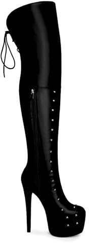 Veelau Meieer Bottes à talons hauts avec lacets réglables à l'arrière et fermeture éclair latérale, Noir , 46 EU