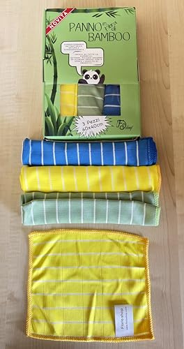FS shop Panno Pulizia in Fibra Naturale di Bambù 350g 40x40cm, 3 Pezzi, e 1 Panno 18x14 in Omaggio per Occhiali e Cellulare Ottimi per la Pulizia della Casa, Mobili, Vetri, Cucina, Bagno