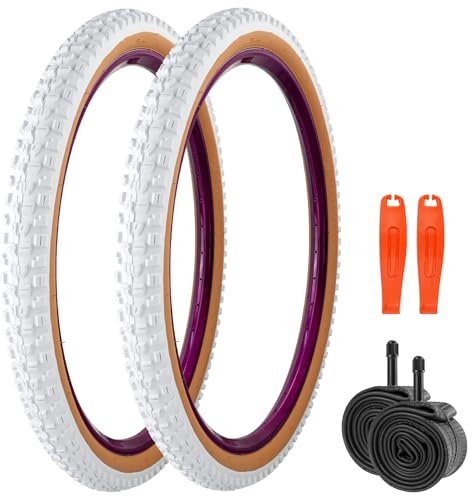 WEEROCK 26 x 2.3 (57-559) MTB Bike Tire Two Pack 26 Inch Tires Folding Bead Replacement Tyre, 2.3 Inch Wide Mountain Bicycle Tires with Inner Tubes for 26 Bicycles, Brown Wall Side White