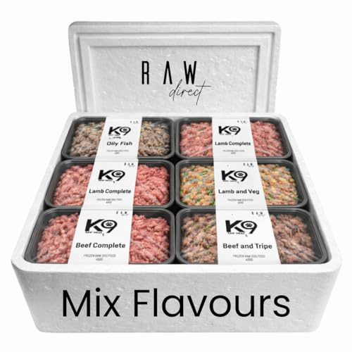 K9 Raw Meat Frozen Dog Food Mix Box – 80:10:10 Ratio BARF Diet Approved Dog Meals, 454g Frozen Raw Food Variety Pack – Natural Dog Food - by Raw Direct (10, Mix)