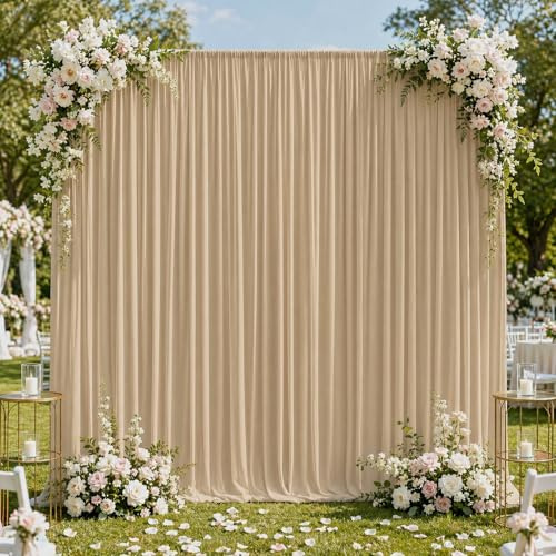 MeYuxg Toile De Fond Mariage, Lot de 2 Rideaux 150x300CM de Fête Backdrop, Toile de Fond Photo en Polyester pour Baptêmes, Mariages, Anniversaires, Remises de Diplômes et Décoration de Scène (Marron)