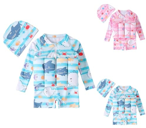 Bébé Fille et Garçon Combinaison Flottante Protection Solaire UV Maillot de Bain Float Une Pièce Costume avec Flotteurs Ajustables pour Natation Débutant Enfants