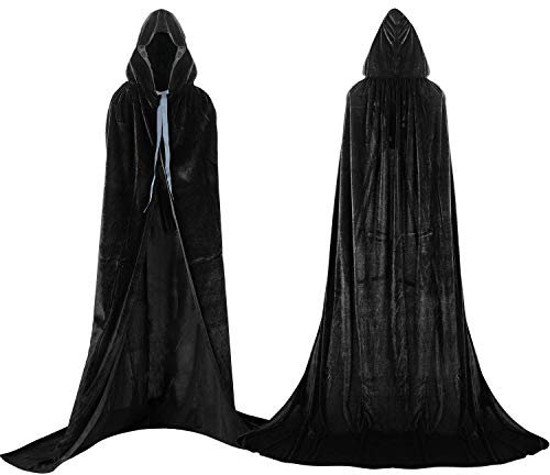 Labellevie Umhang mit Kapuze Lange SAMT Cape Vampir Kostüm Halloween Erwachsener Unisex- Gr. Large, Schwarz