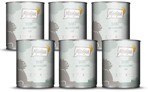 MjAMjAM - cibo umido premium per gatti - insetto con vitello eccellente, confezione da 6 (6 x 800 g), senza cereali con proteine ​​di insetti