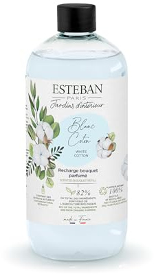 Esteban - Raumduft Nachfüller 500 ml - Raumduft Nachfüllflasche - Duftstäbchen Nachfüller für Duftbouquet, 2-6 Monate, Pflanzlicher Alkohol, Recycelte Flasche - Weißer Baumwolle