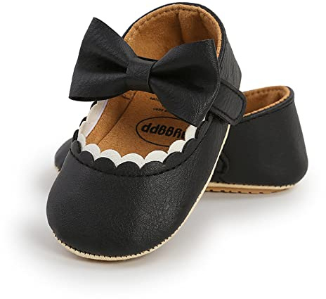 RVROVIC Baby Girl Moccasins Princess Mary Jane Flat Dresses Shoes Premium Lightweight Soft Sole Crib Shoes Toddler Shoes(0-6 Months Infant,B-Black)