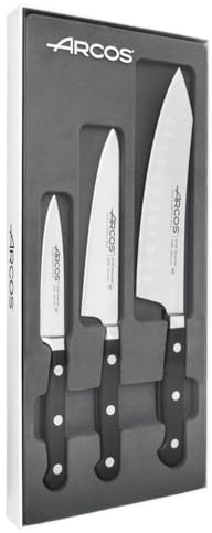 Arcos Serie Opera - Küchenmesser-Set 3 Stück (Schälmesser + Kochmesser + Rocking Santoku Messer) - Geschmiedeter Edelstahl NITRUM - HandGriff POM - Schwarze Farbe