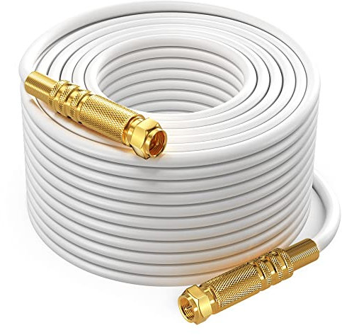 Cavo coassiale RG6 – Quad schermato, 61 m, cavo in rame bianco non ossigeno per TV, Internet e altro – cavo coassiale flessibile