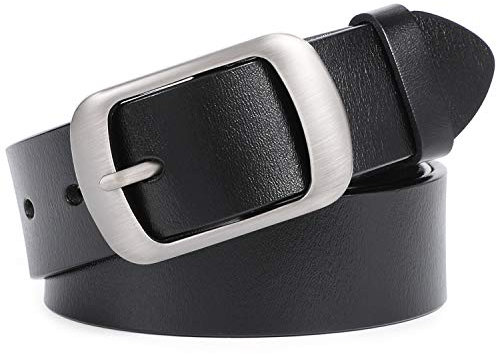 JasGood Damen Ledergürtel für Jeans Hosen Mode Kleid Gürtel für Damen mit Dornschließe, Schwarz, 140cm(Für Taillengröße 116-125cm)