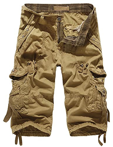 Susenstone Shorts Cargo Homme 3/4 Longue Bermudas Pantalons Courts Rétro Baggy Pantacourt Casual Combat Pantalon Court Militaire Outdoor Multi Poches Pantacourt De Plage Travail Vacances