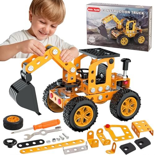 Jixin Xyzhi Juegos de juguetes de montaje de metal, kits de excavadora modelo STEM Proyectos para construir un regalo de cumpleaños para niños de 8 Jixin Xyzhi 16 años, amarillo