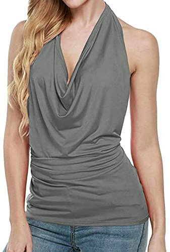 Débardeurs tendance pour femmes 2024 col débardeur femme chemisier col bénitier sexy drapé chemisier pour femme 4xl hauts grande taille, gris, L