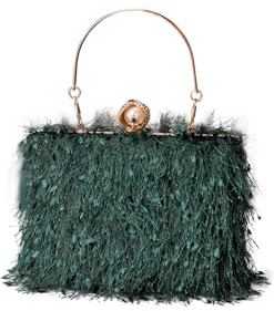 CORIOS Bolsa de Noche Borla para Mujer con Diamantes de Imitación y Perlas - Bolso de Fiesta y Boda Elegante con Cadena Verde Oscuro