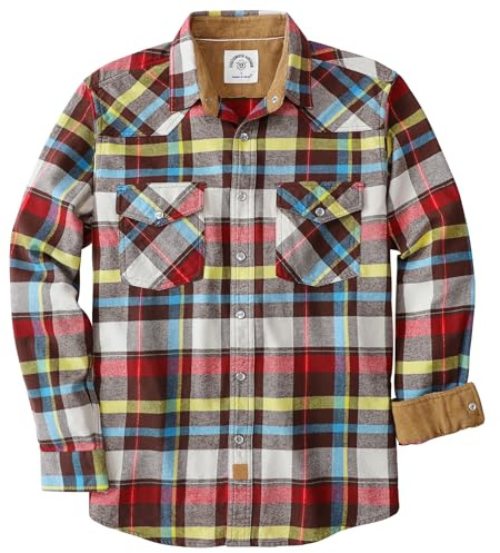 Dubinik® 6 oz Camisa Franela Hombre Western Vaquero Cuadros Camisas Manga Larga Camisa con Botones De Perlas Regular Fit