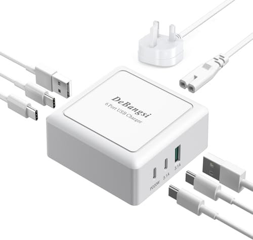 50W USB Charging Station with 6 Type C Ports - Fast Charger Hub UK Plug for iPhone 16/15/14/13/12, Samsung Galaxy S23/S22, iPad, Pixel
