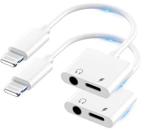 Lot de 2 adaptateurs Lightning vers Prise Casque 3,5 mm [Certifié Apple MFi], 2 en 1 pour Casque iPhone Aux Audio + Adaptateur répartiteur de Chargeur Dongle pour iPhone 14 13 12 11 XS XR X 8 7