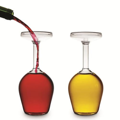 Miaoyak Copa de vino creativa al revés, divertida cristalería para fiestas, flautas de boda de vidrio de borosilicato invertido