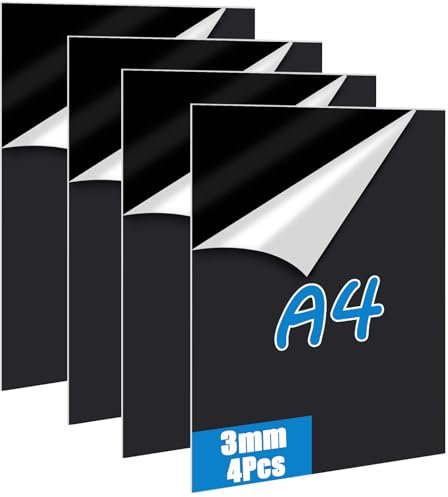 Oungy Lot de 4 plaques en verre acrylique - Noir - Sur mesure - A4 - Plaque en plastique - 3 mm - Découpable au laser - 21 x 29,7 cm - Plaque acrylique noire pour cadre photo, exposition de projet,