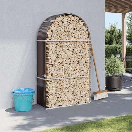 Xichuzi Kaminholzunterstand Braun 120x45x210 cm Verzinkter Stahl, Holzunterstand, Holzstapelhilfe, Aufbewahrung Holz, Holzregal, Brennholzregal Außen, Kaminholz Aufbewahrung - 364572