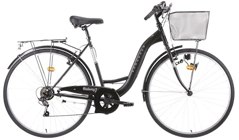 SCRAPPER - Bicicleta Retro de 28 Pulgadas, Marco de Acero de 6 velocidades, desviador Shimano y Mango Giratorio + Equipo City + Cesta