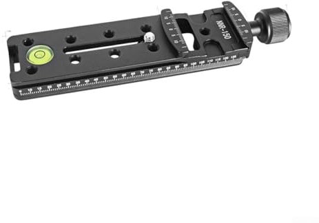 Deslizador nodal de aluminio para riel de cámara con abrazadera de liberación rápida y nivel integrado para estabilidad del trípode (150 mm)