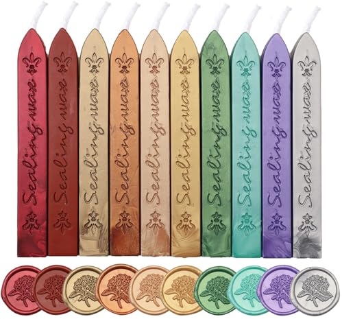 Andotopee 10 Pcs Vintage Sealing Wax Sticks with Wicks, Multi-Color Premium Seal Wax for Stamp Seals, Envelopes Letters Gift Wrapping Wedding Invitations DIY & Decorative Seals (Metallic Colors)