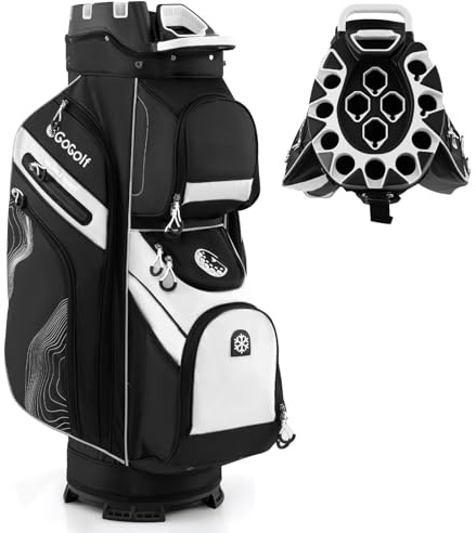 COSTWAY 14 Way Golf Cart Bag, Molded Lock Top Golf Trolley Bag | Cooler Pocket, 11 Pockets, Padded Strap and Rain Hood, Lightweight Golf Clubs Strorage Bags
