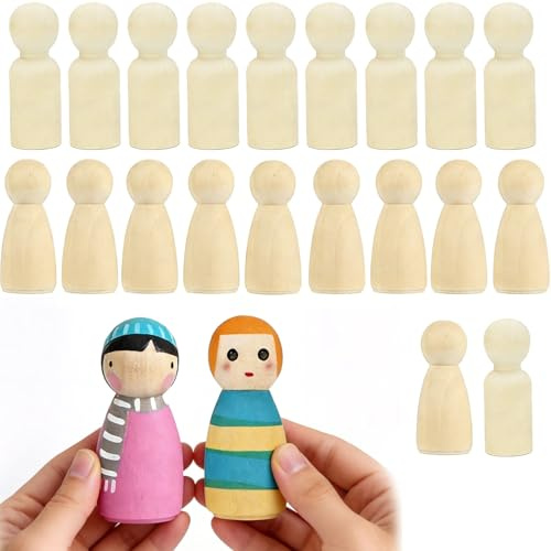 Set de 20 piezas de muñecos de madera de 55 mm, sin pintar, para manualidades, figuras de madera DIY, ideales para decoración, Navidad y cumpleaños, figuras de madera masculina y femenina