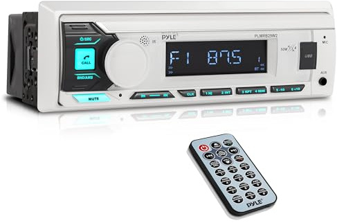 Pyle marinradio Single DIN-mottagare – Bluetooth trådlös streaming, AM/FM-tuner, USB/AUX MP3-uppspelning, handsfree-samtal, fjärrkontroll, RGB-knappar, stänkskyddad stereouppgradering