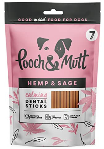 Pooch & Mutt - Calming Dental Sticks für Hunde, Dental Sticks mit Hanf- und Salbeigeschmack für Hunde, 1 Packung mit 7 Sticks