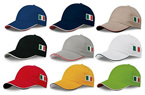 Subito disponibile STOCK 10 PEZZI Cappello Baseball Unisex Adulto Multicolore Tricolore con Visiera Rigida Precurvata e Chiusura Regolabile con Velcro, Poliestere 65% - Cotone 35%