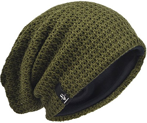 Hommes Bonnets Slouch Beanie Crâne Tricoter Grand Ski Hiver Chapeaux B08, Vert, Circonférence: 54-58cm