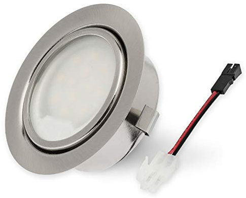 Rolux LED Einbauleuchte 12V flach, Möbeleinbauleuchte Wohnmobil Caravan Boot, 2,5W (20W Ersatz), 10-20V Multivolt, warmweiß 3000K, Bohrloch 55-60mm, Einbaustrahler 19mm flach, G4, Matt-Chrom