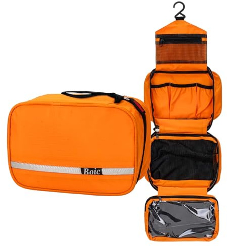 Boic Trousse De Toilette Voyage, Trousse De Toilette Homme, Trousse De Toilette Femme Voyage, Sac Rangement De Voyage Vec 4 Compartiments Multifonction Portable Pliable Trousse De Cosmétique (Orange)