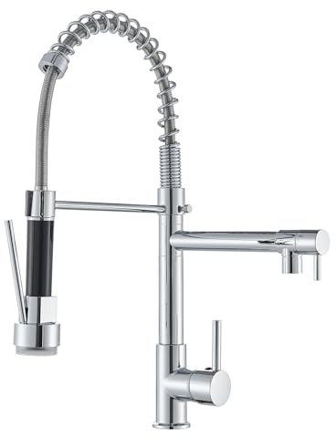 Saeuwtowy Robinet Cuisine Mitigeur Cuisine Pulvérisateur Double Fonction Avec Pivotante à 360° Pulvérisateur à Nez de Robinet Avec éclairage LED 3 Couleurs, Chromé