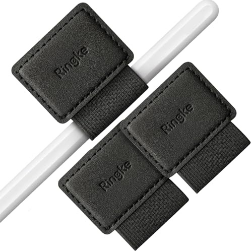 Ringke Pen Holder for Apple Pencil, Journal, Notebooks, and More - 3M Self Adhesive PU Leather Durable Pen Loop with Elastic (3 PACK) - Black