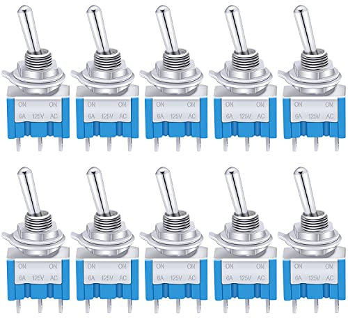 Taiss 10 pezzi Mini Interruttore a levetta ON-Off-ON 3 Posizioni 3 Pin SPDT Metallo Interruttore a Bilanciere a levetta 6A 125V AC Blu per Automobile,casa MTS-103