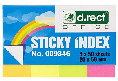 D.RECT Haftstreifen Pagemarker Index Haftmarker Film Textstreifen 20x50mm 4x50 Stück Kartondispenser