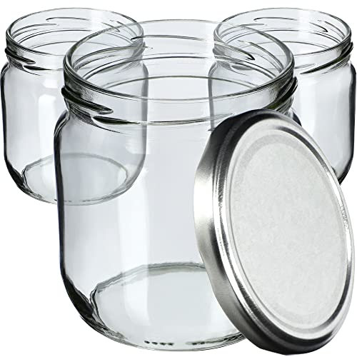 KADAX 24st Einmachgläser 425ml mit Schraubdeckel fi82 mm für Einlegen, Einmachen, Konservieren und Mahlzeitenvorbereitung - Luftdichte Twist-off Gläser (Silber/24 St.)