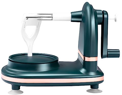 Obstschäler, Handkurbel Apfelschäler Artefakt Haushalt Automatischer Schäler, 3 in 1 Apfelschäler Schneidemaschine, Geeignet für Obst, Birnen, Gemüse, Kartoffeln-Dunkelgrün