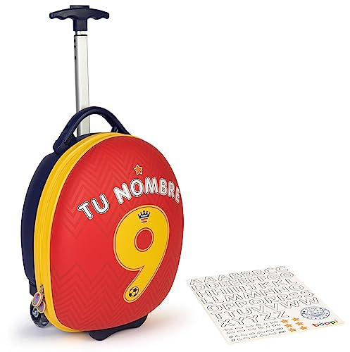 boppi Tiny Trekker lätt barnresevagn att dra med hjul i handbagagestorlek (17 liter kapacitet) – fotboll Spanien (med klistermärken)