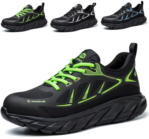Zapatos de Seguridad Hombre Zapatillas Trabajo Mujer Comodo Ligero Calzado de Seguridad con Punteras de Acero Transpirable Verde 42