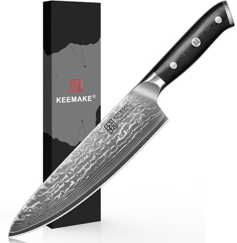 KEEMAKE Damascus Chef Knife 8 Inch - Sharp Japanese Knife with Premium Damascus Steel VG-10, 67 Layers Blade Professional Kitchen Knives with Ergonomic G10 Handle
