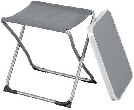 [en.casa] Taburete Plegable con Tablero de MDF para Actividades al Aire Libre Mesa y Taburete de Camping Plegable 2 en 1 Fácil de Guardar y Transportar Acero Poliéster 47 x 47 x 37 cm - Gris