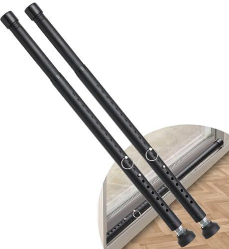 DIIG Lot de 2 barres de sécurité réglables pour porte coulissante de 45 à 128,3 cm avec embouts en caoutchouc, diamètre de 2,5 cm, barre de sécurité de fenêtre pour maison et appartement (noir)