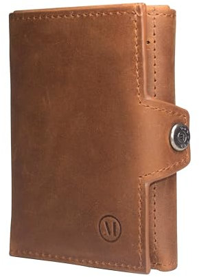 MELANCO Slim Wallet mit Münzfach - Mini Geldbörse Herren & Damen - Geldbeutel mini - Portemonnaie - Portmonee - Brieftasche - Kreditkartenetui - Kartenetui Leder (Crazy Horse Leder Vintage Braun)