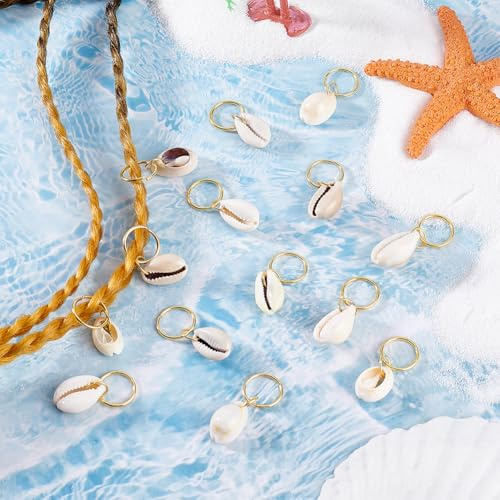 PLIGREAT 60 Pcs Hair Jewellery for Braids Seashell Dreadlock Ring Charms Beach Style Braided Hair Ornaments Dreadlock Hair Clips for Women Dreadlock DIY Hair Accessories, 4 Styles