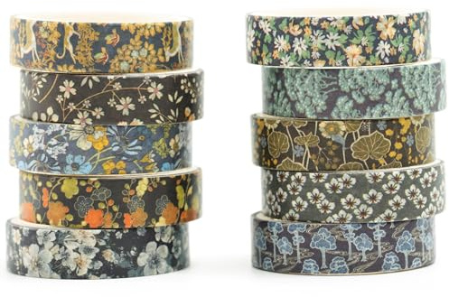 Songdao 10 Rolls Ukiyo-e Style Washi Tape Set Japanese Kyoto Arts Adhesive Tapes Skinny Decorative Masking Tape Sets for Craft, Kids, Scrapbook, DIY, Gift Wrapping (Blooming Heritage)